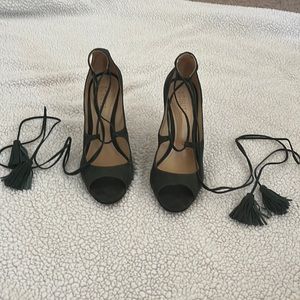 Olive green shoes Schutz tassel wrap